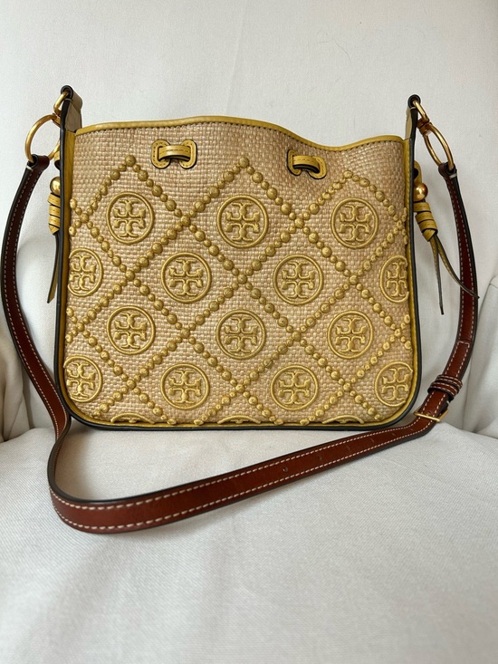 Tory Burch Handbags - Tory Burch Yellow Woven Logo Crossbody Bag